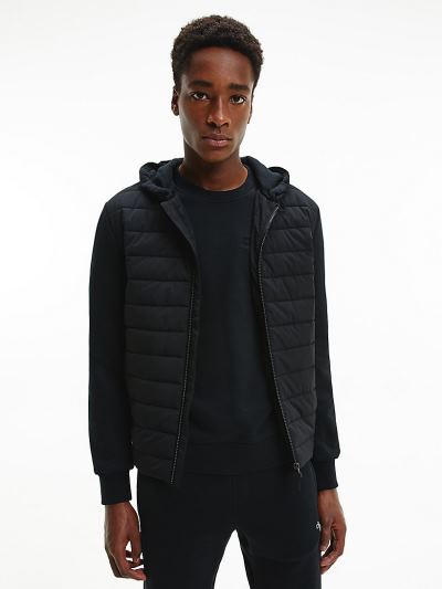 Calvin Klein Ruhák HU177175 | Calvin Klein Quilted Zip Up Férfi Kapucnis Pulóver Fekete